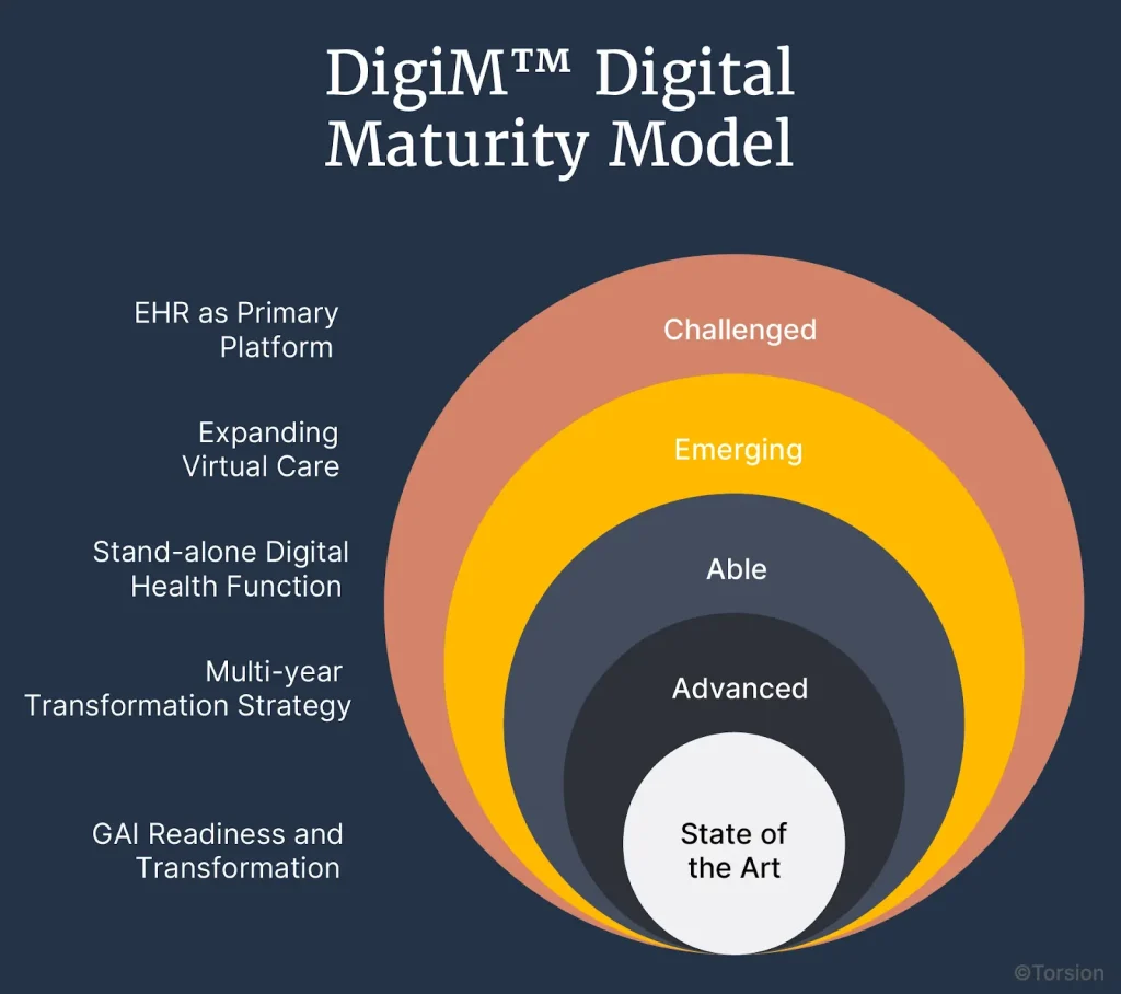 A visual representation of the digital maturity model, outlining key phases of digital evolution for businesses