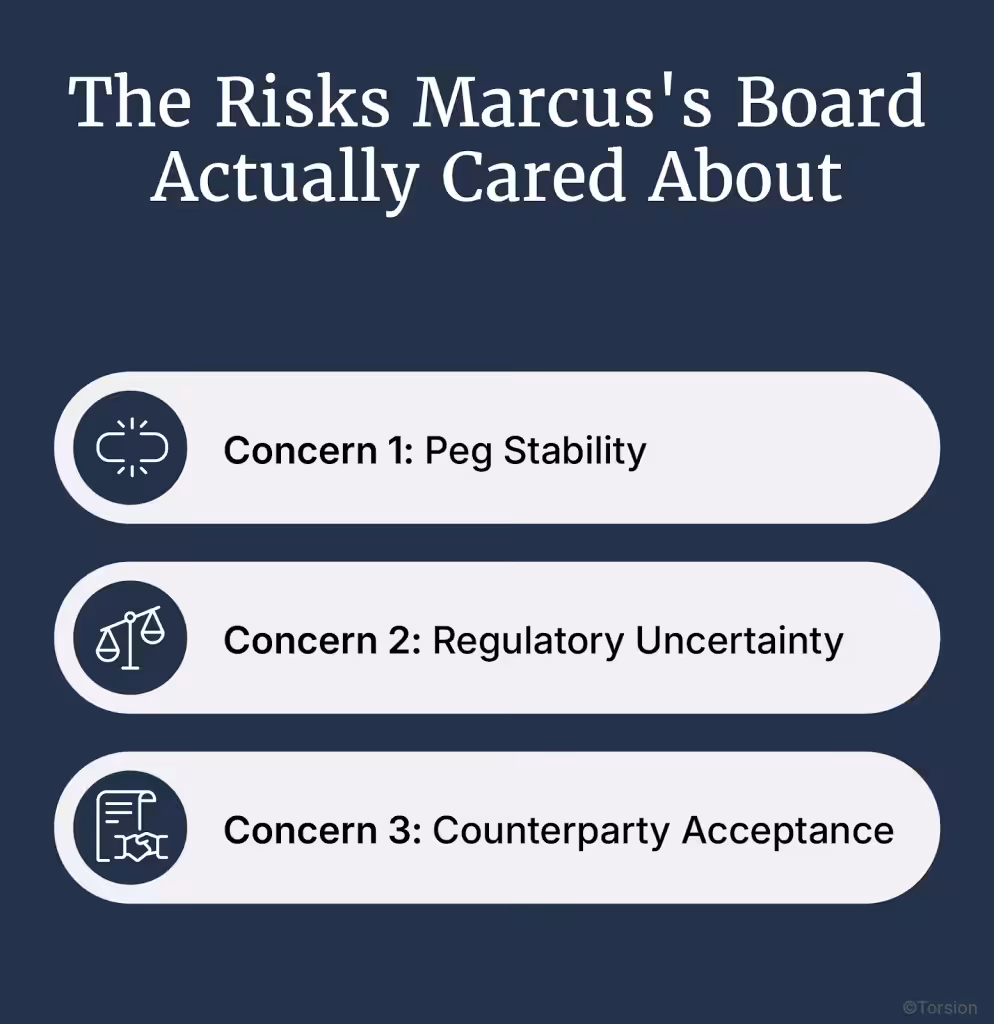 This image is showing 3 concerns that cfos had for stablecoin adoption.