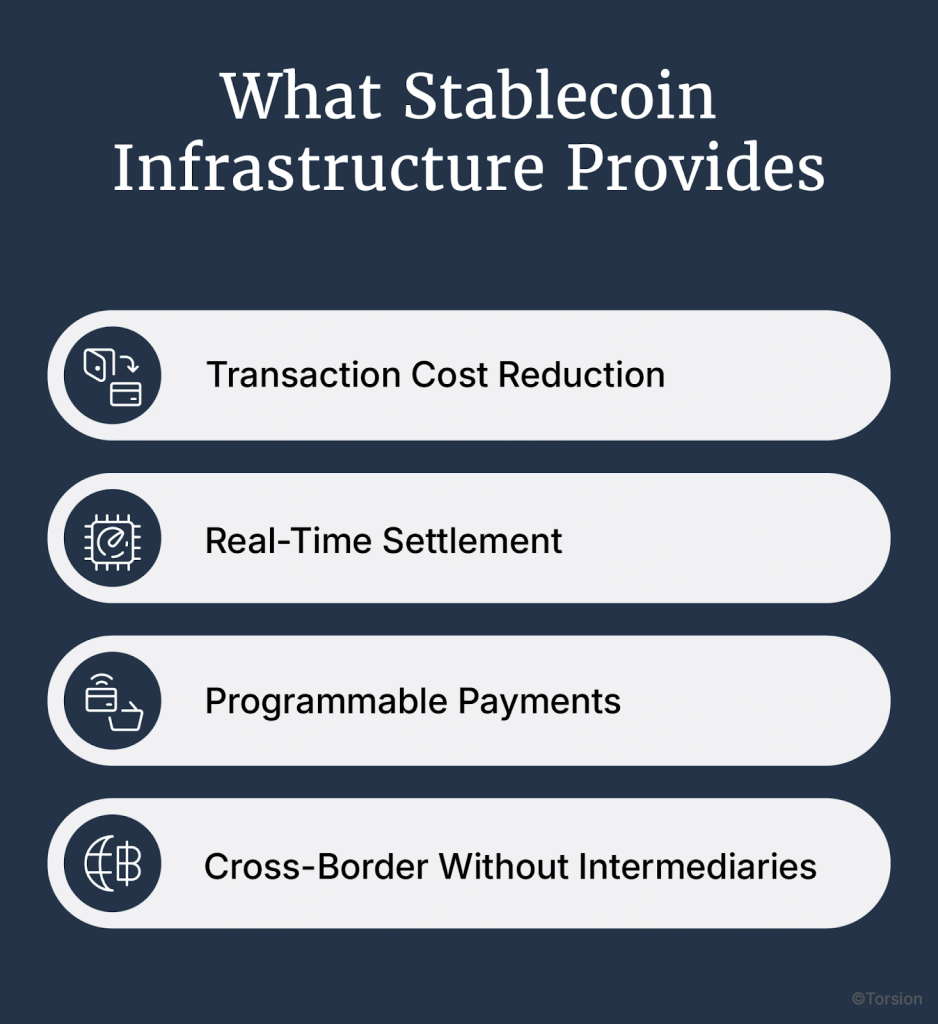 An image showing what stablecoin payment infrastructure provides